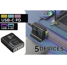Síťový adaptér VIKING VCH200PD 200W 2x USB-A QC, 3x USB-C PD