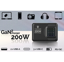 Síťový adaptér VIKING VCH200PD 200W 2x USB-A QC, 3x USB-C PD