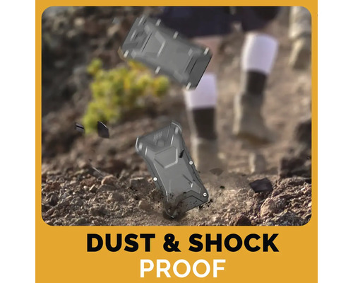 Dva nárazuvzdorné a prachotěsné obaly na telefony padají na zem.