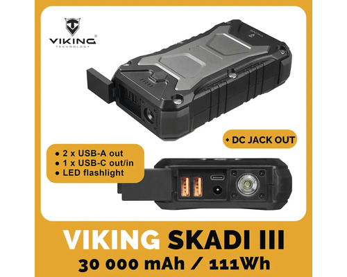 Powerbanka Viking Skadi III s USB A, USB C, DC výstupem a LED svítilnou
