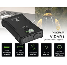 Černá powerbanka Viking Technology Vidar I s USB porty a solárním panelem