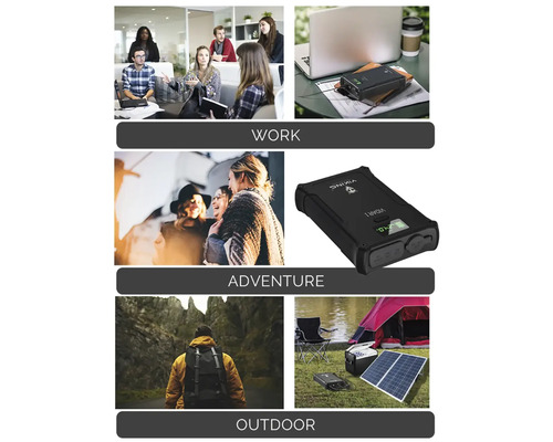 Oblasti použití přenosné napájecí stanice: práce, dobrodružství a outdoorové aktivity.