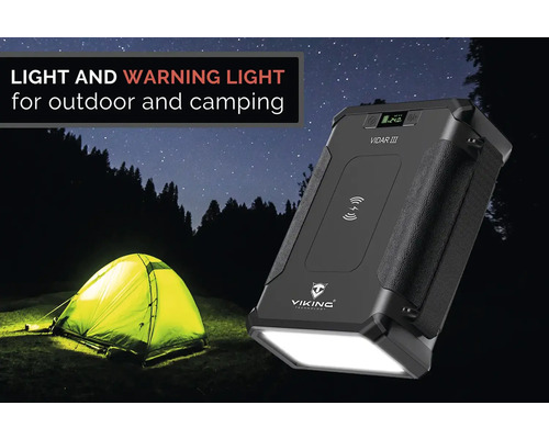 Světlo a výstražné světlo Viking Technology Vidar III pro venkovní použití a kempování vedle osvětleného stanu
