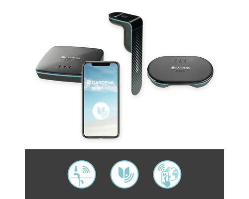 Chytrý systém Gardena se senzorem, bránou a chytrým telefonem pro správu zahrady