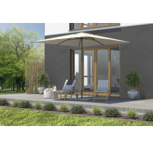 Zahradní lehátko textilní s dřevěnou konstrukcí GARDEN PLACE Linda 195 × 63 × 40 cm s kolečky a výsuvným stolečkem