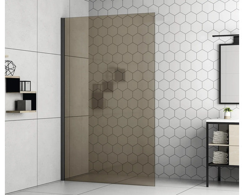 Walk In form&style MODENA 90 cm barva rámu černá dekor skla hnědá Sprchový kout walk-in se šestiúhelníkovým vzorem v koupelně