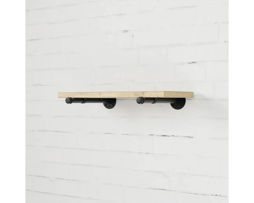 Nástěnná police s dřevěnou deskou a trubkovým upevněním