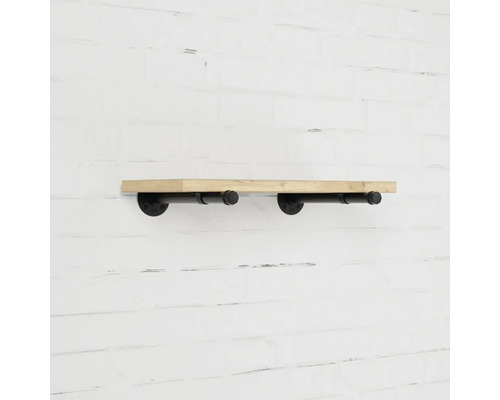 Nástěnná police s dřevěnou deskou a kovovými držáky