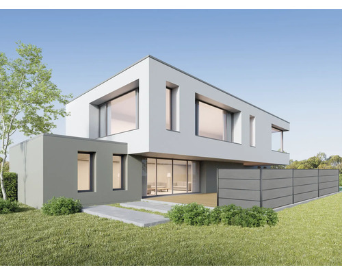 Moderní dům s plotem na zahradě