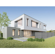 Moderní dům s velkou zahradou a plotem