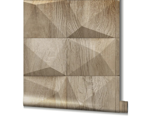 Role tapety s dřevěným vzorem a geometrickým designem