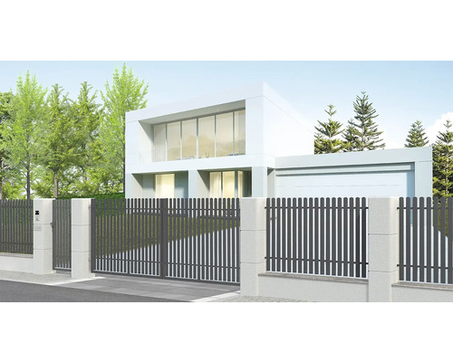 Moderní dům s plotem a bránou