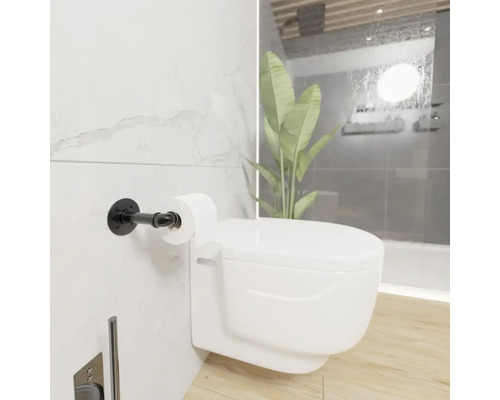 Moderní koupelna se závěsným WC a držákem toaletního papíru v industriálním stylu