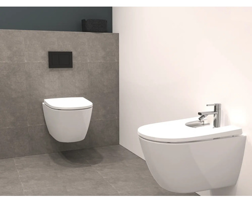 Moderní koupelna se závěsným klozetem a bidetem