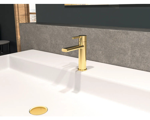 Umyvadlo se zlatou baterií