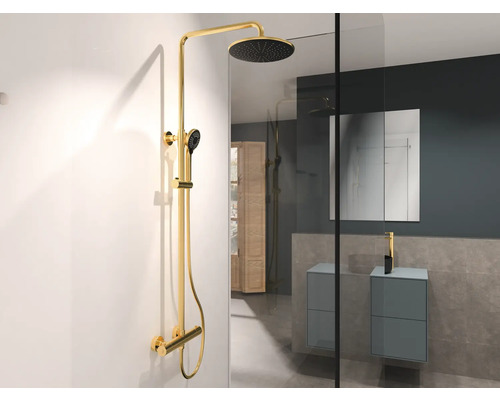 Sprchový systém s horní a ruční sprchou v koupelně