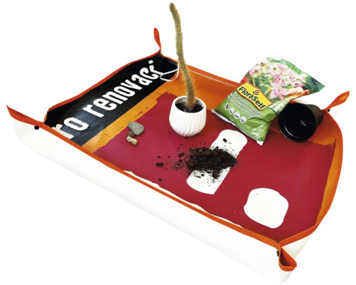 Podložka na sázení s kaktusem, zeminou a květináčem