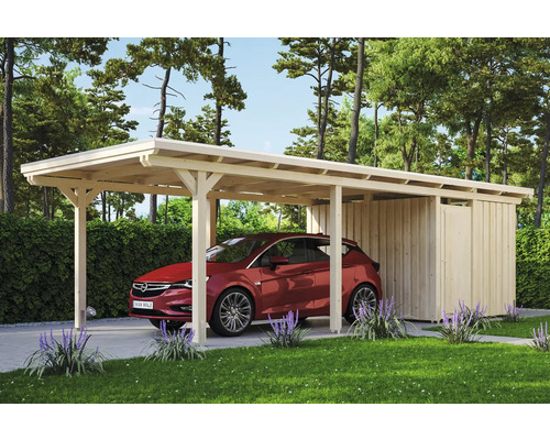 Přístřešek na auto SKAN HOLZ Emsland 354 x 846 cm přírodní vč. alu plechu a odkládacího prostoru