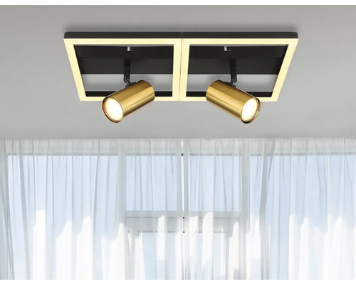 Stropní svítidlo se dvěma bodovými světly a čtvercovým rámem