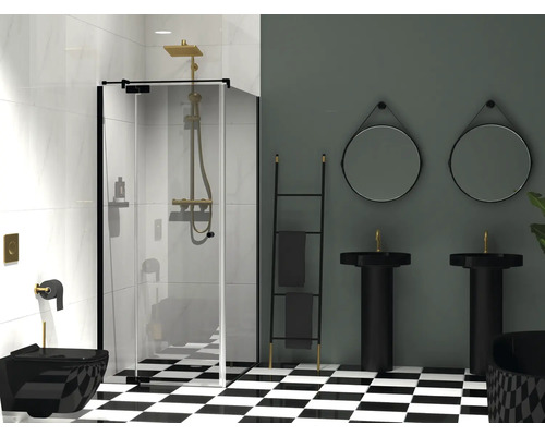 Sprchový kout s rohovým vstupem Jungborn SETTE 80 x 90 cm barva rámu černá dekor skla čiré sklo
