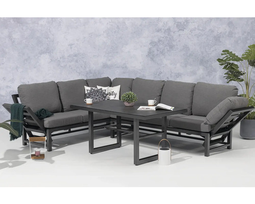 Zahradní sedací souprava s rohovou pohovkou a stolem pro venkovní použití