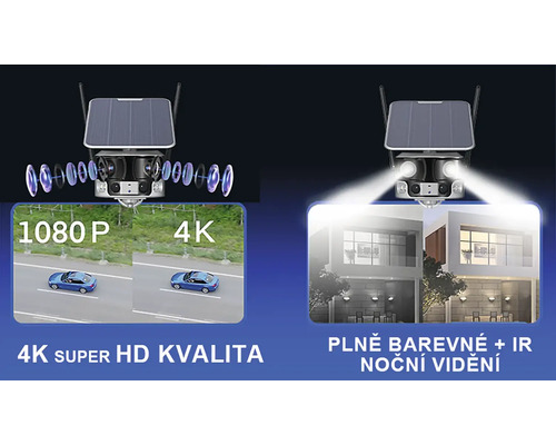 Bezpečnostní kamera se solárním panelem a kvalitou 4K Super HD
