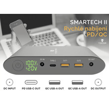 Šedá powerbanka s indikátorem nabíjení, USB porty a logem Viking