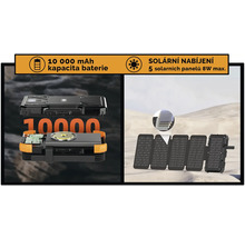 Powerbanka s kapacitou 10000 mAh a solární nabíječkou