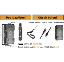 Obrázek powerbanky s USB-C kabelem a poutkem