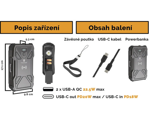 Powerbanka s USB-C kabelem a poutkem