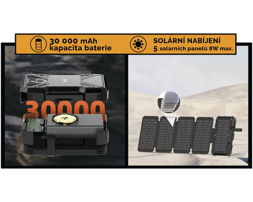 Powerbanka 30000 mAh se solárním panelem