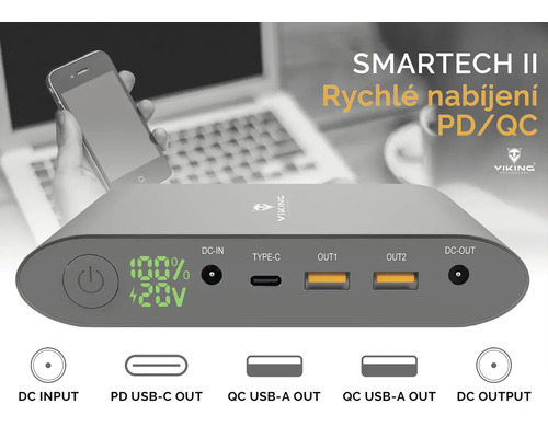 Powerbanka s porty a indikátorem úrovně nabití