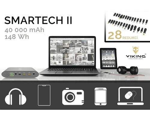 Smartech II Powerbanka s notebookem, tabletem, sluchátky a příslušenstvím