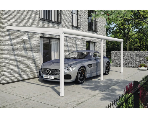 Moderní hliníkový přístřešek pro auto s parkujícím autem