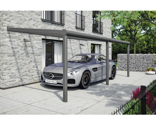 Moderní hliníkový přístřešek pro auto s automobilem před ním