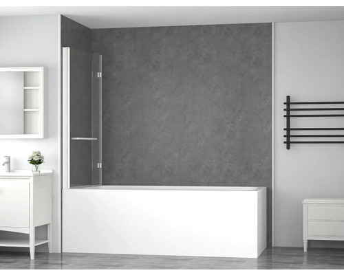 Koupelna s vanou, vanovou zástěnou, umyvadlem a topným žebříkem