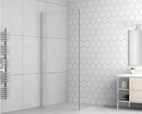 Walk In form&style MODENA 100 cm barva rámu chrom dekor skla čiré sklo Koupelna se skleněnou sprchovou zástěnou, umyvadlem a radiátorem