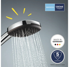 Ruční sprcha s proudem vody, logo Grohe Quickfix, pečeť Vyrobeno v Německu, pečeť záruky 5 let