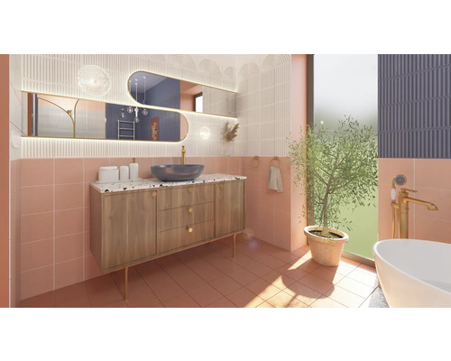 Koupelna s umyvadlem, zrcadlem a dekoracemi v designu koupelny