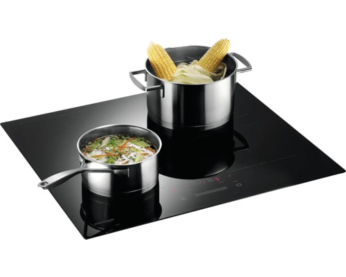 Černá indukční varná deska se dvěma hrnci