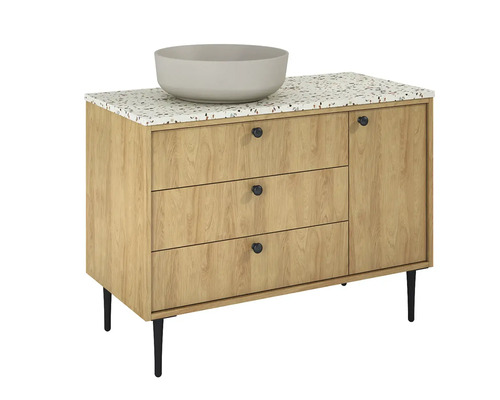 Skříňka pod umyvadlo s umyvadlem, třemi zásuvkami a jedněmi dvířky