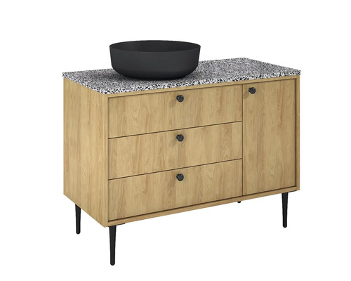 Skříňka pod umyvadlo se třemi zásuvkami, jedněmi dvířky a umyvadlovou mísou