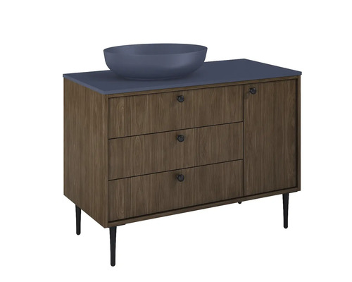 Skříňka pod umyvadlo s umyvadlem na desku, tři zásuvky a jedny dveře