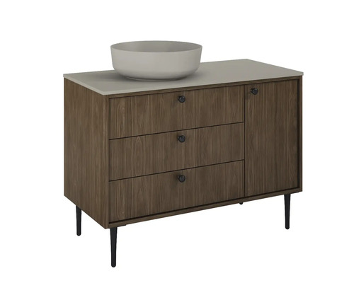 Skříňka pod umyvadlo se třemi zásuvkami, jednými dvířky a umyvadlem na desku