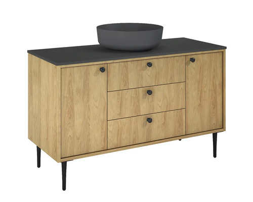 Skříňka pod umyvadlo s umyvadlem na desku, dvoje dvířka a tři zásuvky