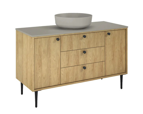 Skříňka pod umyvadlo s umyvadlem z dřeva a keramiky