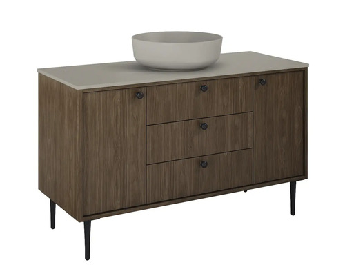 Skříňka pod umyvadlo s umyvadlem na desku, dvoje dvířka a tři zásuvky