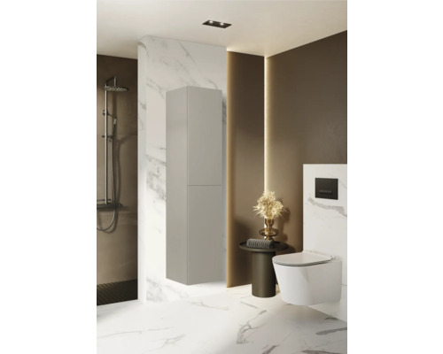 Moderní koupelna se zrcadlovou skříňkou, sprchou a toaletou