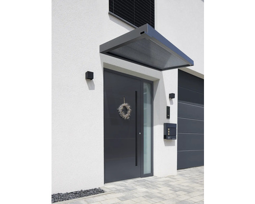Vchodová stříška Gutta BS 3D-Line 200 RAL 7016 antracit 200x90x12,5 cm Moderní dům s markýzou, vchodovými dveřmi a poštovní schránkou