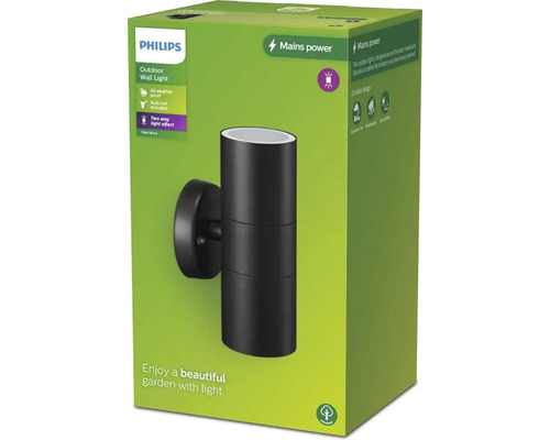 Balení černého venkovního nástěnného svítidla Philips